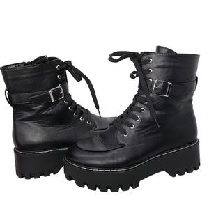 BAMBOO Black Goth Biker Platform Chunky Heels, Size 10 Boots Zipper Closure